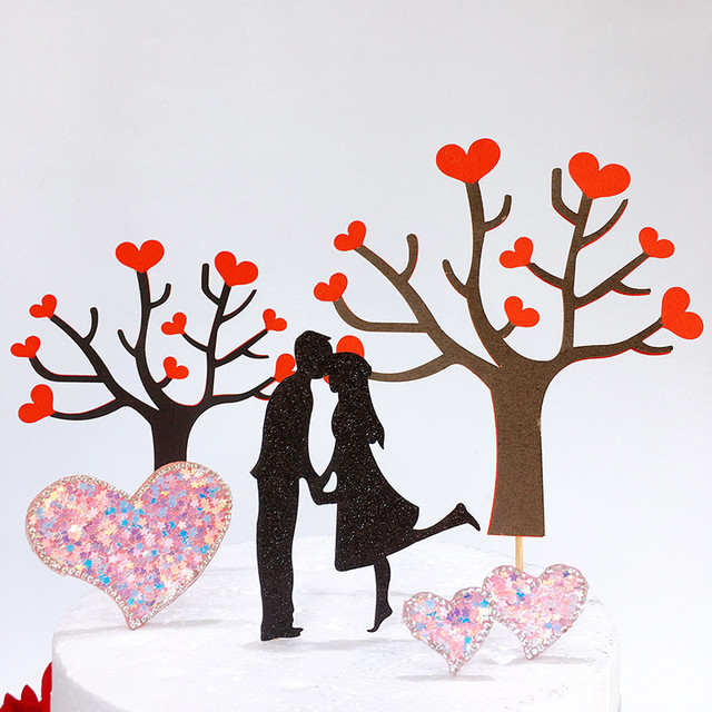 DIY Wedding Valentine's Day Cake Topper Black With Red Hearts Love Tree  Cake Flags Boy & Girl Birthday Party Cake Baking Decor - AliExpress